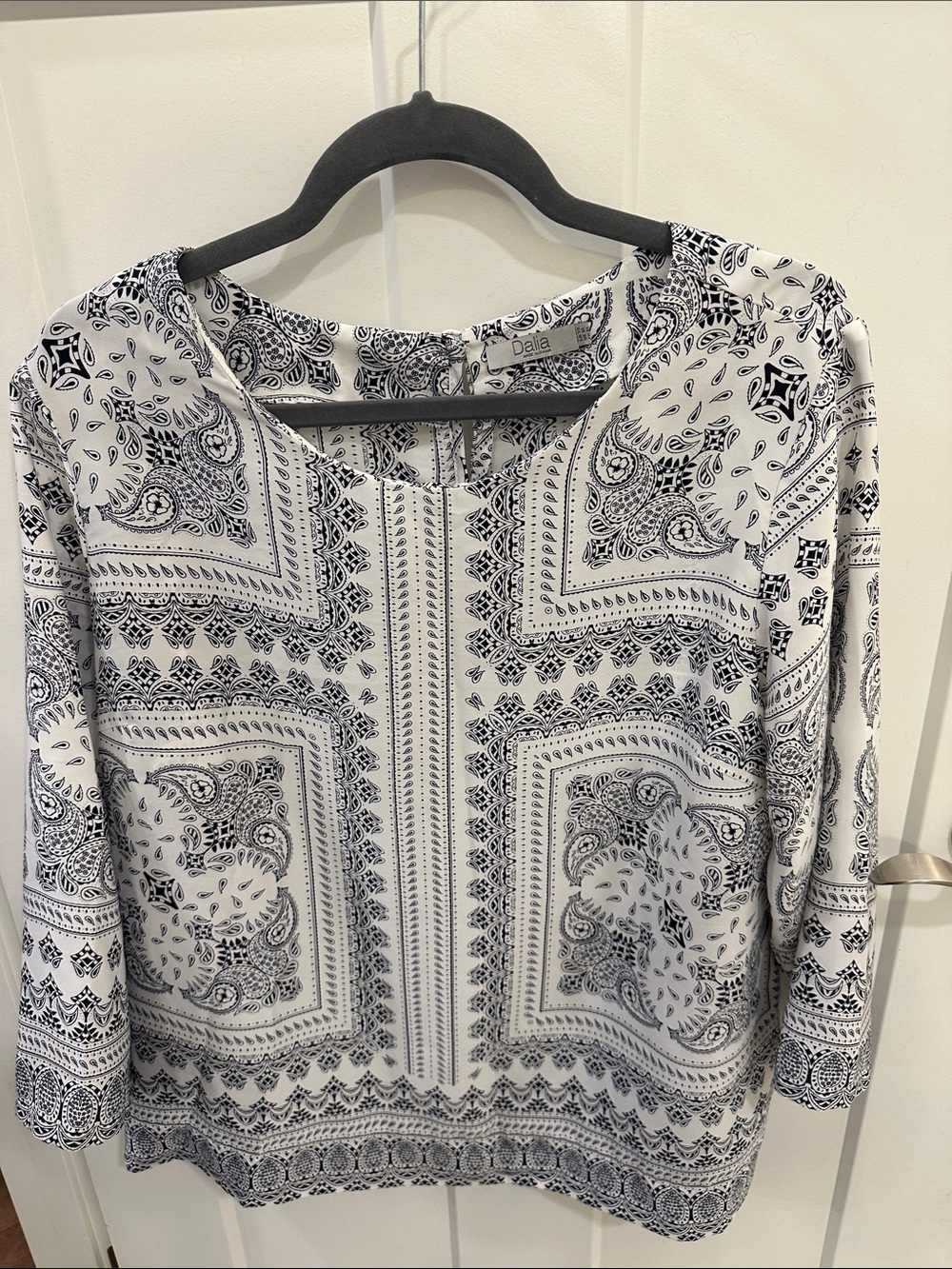 Dalia White Top with Navy + White Bandana Print